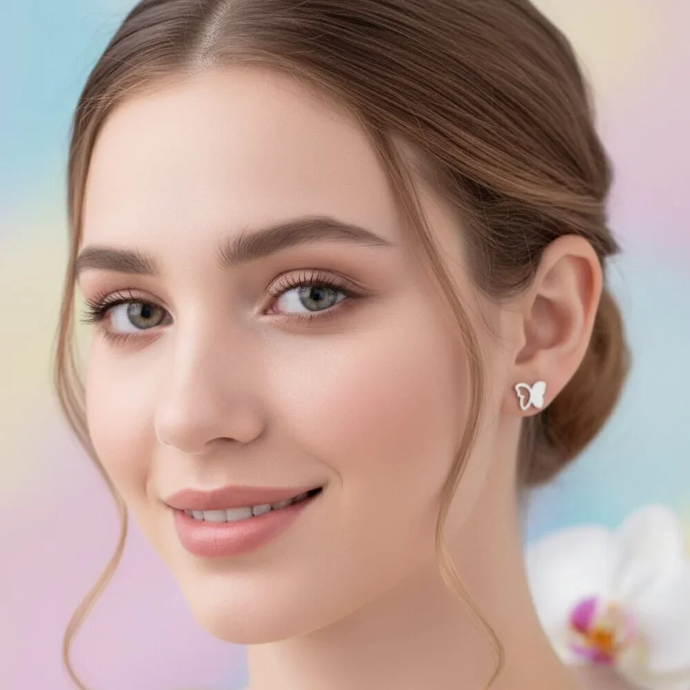 18K Gold Plated Stainless Steel Butterfly Stud Minimalist Trendy Earrings